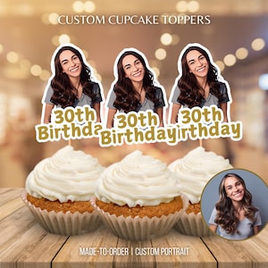 Cartoon Cupcake Topper Custom Face Portrait from Photo Personalized Cupcake Toppers Face Photo birthday party decor Printable cake topper
