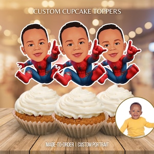 Superhero Cupcake Toppers Portrait vom Foto Spider man Benutzerdefinierte Gesicht Cupcake Topper Personalisierte Spidey Gesicht Cut out Geburtstag Kuchen Dekor
