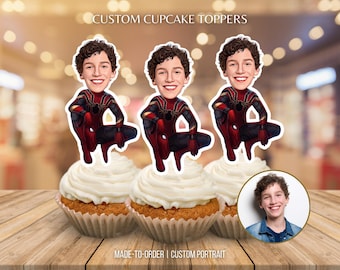 Adornos personalizados para cupcakes con cara de superhéroe, decoración personalizada para fiesta de cumpleaños, archivo digital