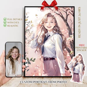 Portrait d&#39;anime personnalisé à partir d&#39;une photo, cadeau de dessin d&#39;anime personnalisé pour les fans d&#39;anime, dessin d&#39;anime numérique, portrait de style anime, art mural numérique