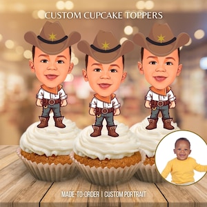 Cowboy Cupcake Topper Porträt vom Foto Cowboy Gesicht ausgeschnitten Party Dekor Benutzerdefinierte Cowboy Birthday Cake Toppers Western Themed Birthday Party