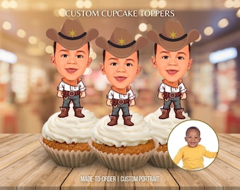 Personalized Cowboy Face Cupcake Toppers Custom Birthday Decor Printable Digital File