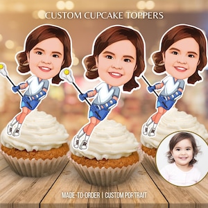 Lacrosse Cupcake Toppers Portrait from Photo Custom Face Cake Toppers Printable Lacrosse Player Personalized Face Photo Birthday Party Decor