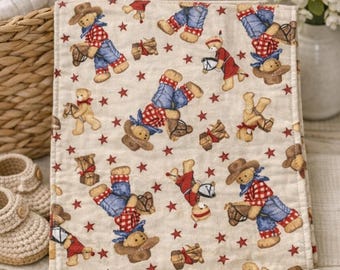 Tela de algodón reversible y cómoda — Osos de peluche vaqueros — Hecho a mano por The Gingham Bow™