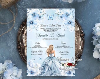 Invitación XV impresa en tamaño 5x7". Sobres blancos incluidos.