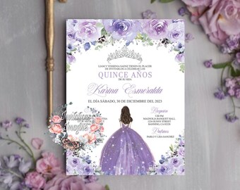Invitación XV impresa en tamaño 5x7". Sobres blancos incluidos.