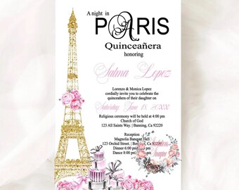 Invitación XV impresa en tamaño 5x7". Sobres blancos incluidos.