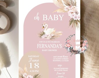 Invitación impresa para baby shower de 5 x 7". Sobres blancos incluidos.