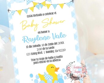 Invitación impresa para baby shower de 5 x 7". Sobres blancos incluidos.