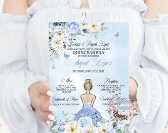 Invitación XV impresa en tamaño 5x7". Sobres blancos incluidos.