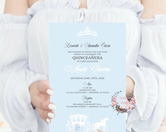Invitación XV impresa en tamaño 5x7". Sobres blancos incluidos.
