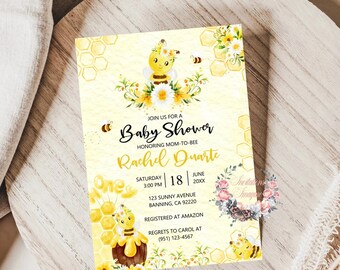 Invitación impresa para baby shower de 5 x 7". Sobres blancos incluidos.