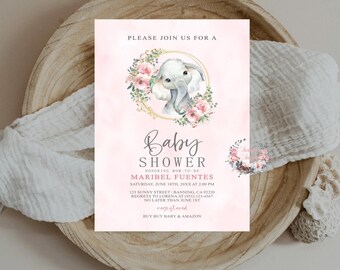 Invitación impresa para baby shower de 5 x 7". Sobres blancos incluidos.