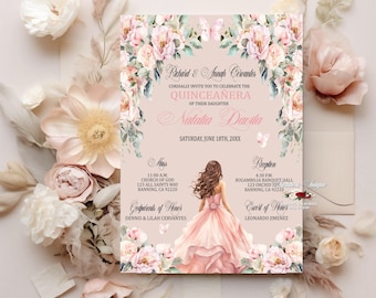 Invitación impresa Blush xv. Sobres blancos incluidos.