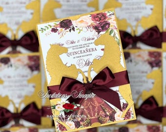 Invitación de XV/Quinceañera estilo caballo. Sobres blancos incluidos.
