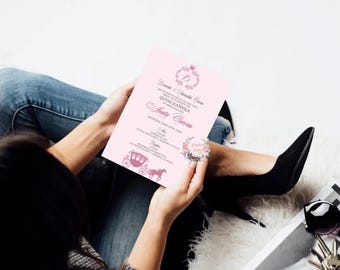 Invitación XV impresa en tamaño 5x7". Sobres blancos incluidos.