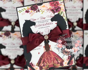 Invitación XV estilo vaquera. Sobres blancos incluidos.