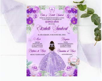 Invitación XV impresa en tamaño 5x7". Sobres blancos incluidos.