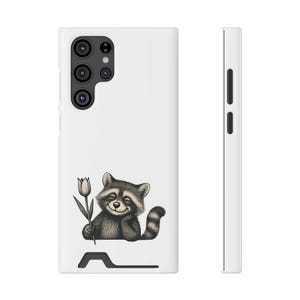 Étui pour portable, support blanc tulipe raton laveur, coque protectrice pour porte-cartes, cadeau iPhone Samsung