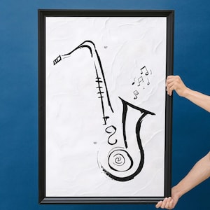 Saxophone Wall Art Printable - Jazz Line Drawing Download - Black & White Music Room Decor - Sax Art Digital Print – Jazz Gift for Musicians