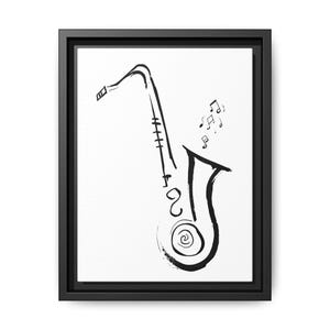 Canvas Wall Art, Jazz Music Wall Art, Saxophone Line Drawing, Black White Espresso Frame, Musician Gift, Musical Home Decor, Music Lover