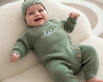 Tutina per neonato personalizzata con nome, set di tutine per neonato ricamate, vestito per il ritorno a casa, tutina per neonato, regalo per baby shower, regalo per il primo compleanno
