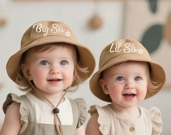 Cappello estivo per sorellina e sorella maggiore, cappello personalizzato con nome per bambini, cappello con nome ricamato per neonati, cappello monogramma per neonati, cappello da spiaggia per bambini, regalo per baby shower.