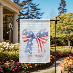 Anti Maga Funny Garden Flag Red White Blue Coquette Bow Garden Flag Feminist Anti Trump Yard Flag Liberal Democrat Gift for Trump Hater Flag