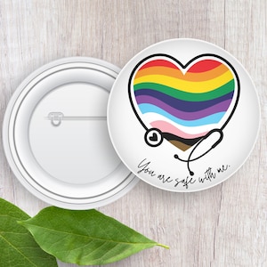You Are Safe With Me Ally Button Pin LGBTQ Rainbow Stethoscope Pride Badge for Doctor Nurse Medical Professional Medical Gift for Holidays