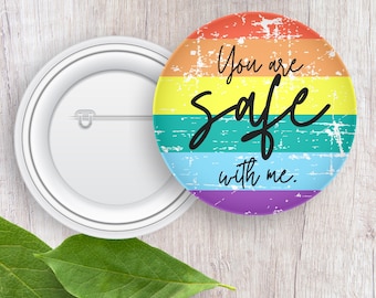 Je bent veilig bij mij Rainbow Heart Ally Pin LGBTQ Pride Button cadeau voor progressieve leraar verpleegkundige maatschappelijk werker democraat of liberale vriend