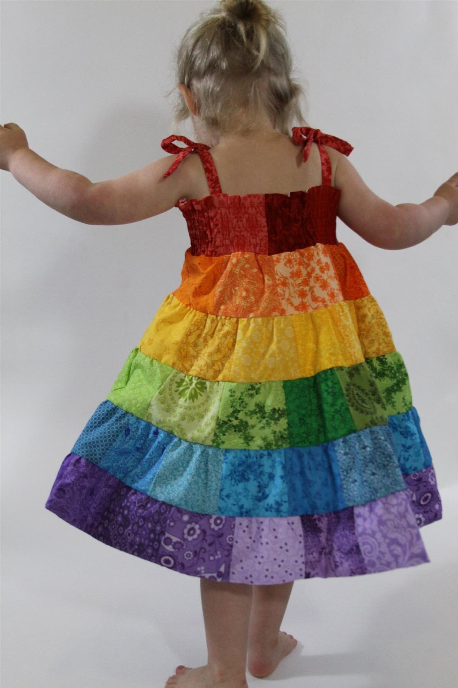 Rainbow Dress Toddler/Girls Patchwork Smocked Twirl Sundress Etsy