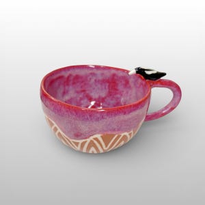 Handmade Magpie Ceramic Coffee Cup, Drippy Glaze cup.
