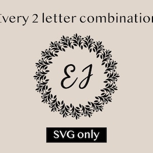 Bundle monogramme floral SVG, combinaison de 2 lettres, téléchargement numérique, monogramme floral imprimable, cercle monogramme SVG