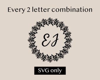 Blumenmonogramm SVG-Bundle, 2-Buchstaben-Kombination, digitaler Download, Blumenmonogramm druckbar, Kreismonogramm SVG