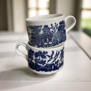 Vintage Churchill Blue Willow Teacups Set of 2 Teacups Blue Willow Churchill Staffordshire Porcelain Teacups