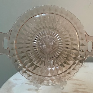 Vintage Pink Depression Glass Cake Server Plate Platter Jeannette Glass Windsor