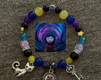 Coraline Black Cat Button Bracelet: Charm Bead Design