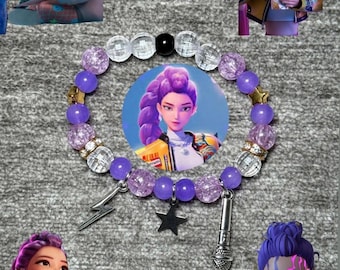 Kpop Demon Hunters Rumi, Mira, and Zoey Beaded Charm Bracelet