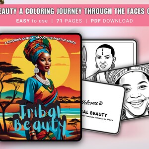 Tribal Beauty: African Faces Coloring Book, Digital Afrocentric Art Therapy, Printable PDF Cultural Coloring Pages, African Women & Heritage