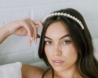 Diadema de novia perla, Tocado de boda, Corona, Pieza de cabello de novia, Accesorios para el cabello, Pieza de cabeza de boda de oro, Diadema de cuentas, Boho