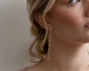 Eve - Boucles d’oreilles Simple Gold Chain, boucles d’oreilles en or, boucles d’oreilles pendantes, bijoux en or, bijoux minimalistes, gouttes de boucles d’oreilles, lustres, chaîne en or