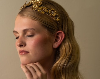 Double Vine Golden Flower Crown – Bridal Wedding Hair Piece