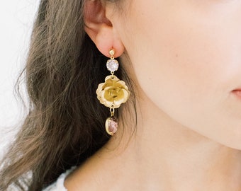 Rosebud Swarovski Drop Statement Earrings - Statement Earrings, Bridal jewelry, bridesmaid gift, wedding, large earrings, drop earring