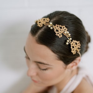 Lace Flower Crown, Hairpiece, Wedding Accessory, Bridal, Gold Wedding Head Piece, Hair Accessories, Headband, boho wedding, queen annes lace image 1