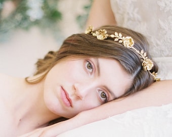 Rose Petal Bridal Hair Piece, Hair accessories, Wedding Hair Piece, Headband, flower crown, gold roses