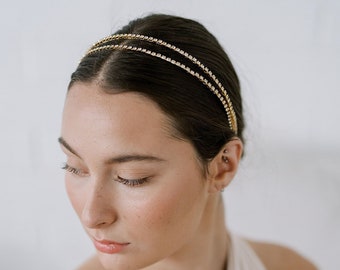 Double Band Sparkle Crystal Headband, Crown, Hairpiece, Wedding Accessory, Bridal, Gold Wedding Head Piece, Hair Accessories, Headband