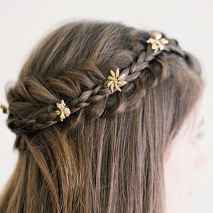 Little Blossom Hair Pins, Gold Flower hair pins, hair sticks, hair piece, Bridal Hair Pins, Wedding Hair Pins, pins, Bridal Hair Accessories image 5
