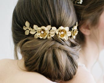 Rose Garden Comb, Gold Bridal Hair accessory, back comb, Bridal Hair Piece, wedding hair piece, hair clip, barrette, hairpin, flower comb