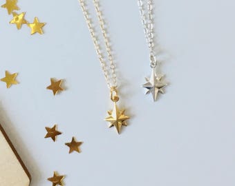 North Star Necklace, Gold or Sterling Silver, Celestial Jewelry Gift