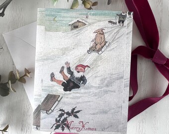 ヴィンテージサンタピッグクリスマスカード、面白いホリデーカード